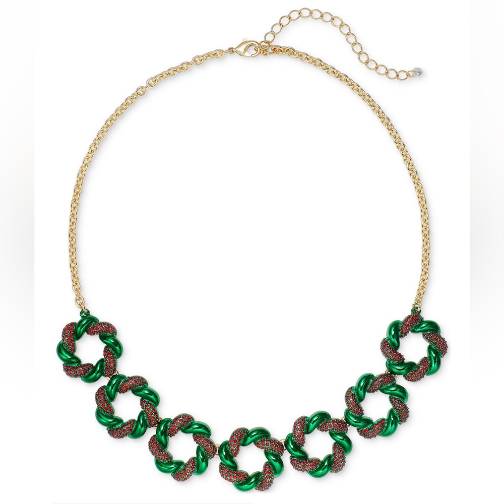Two-Tone Pavé Wreath Statement Necklace, 17" + 3" extender